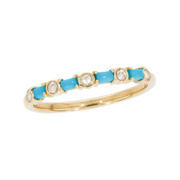 14K Solid Yellow Gold Diamond and Turquoise Band Ring